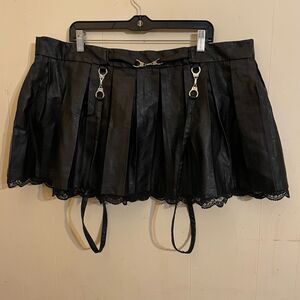 LITTLE FOR BIG Pleated Pleather MINI SKIRT Handcuff Straps 4XL